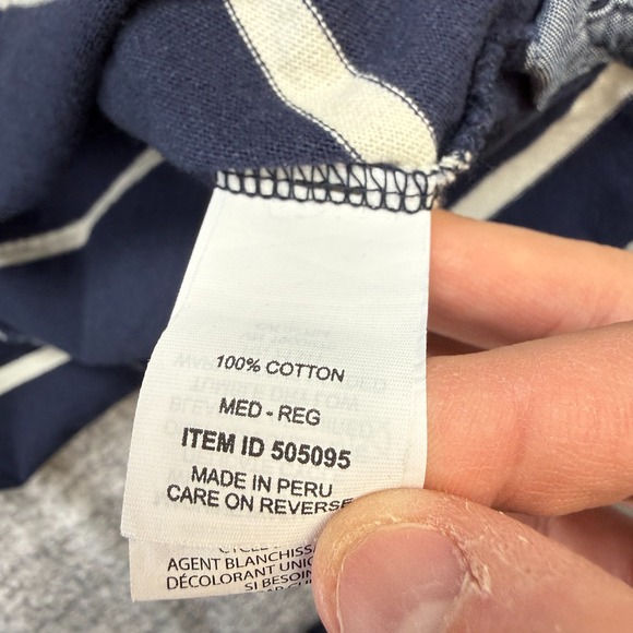 LL Bean Rugby Hoodie Men Medium Navy Blue Striped Lakewashed Pullover Sweatshirt - Picture 8 of 10